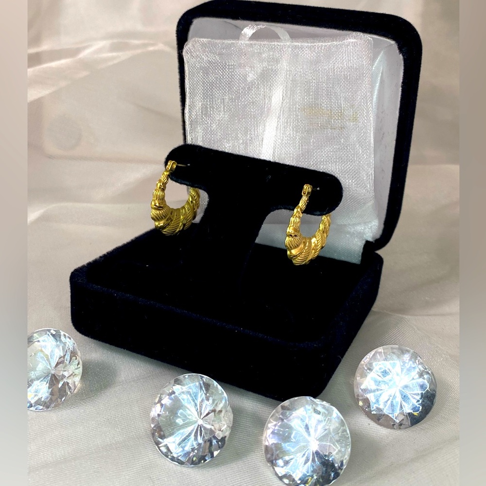 14K YELLOW GOLD croissant hoop earrings REAL GOLD 🥐